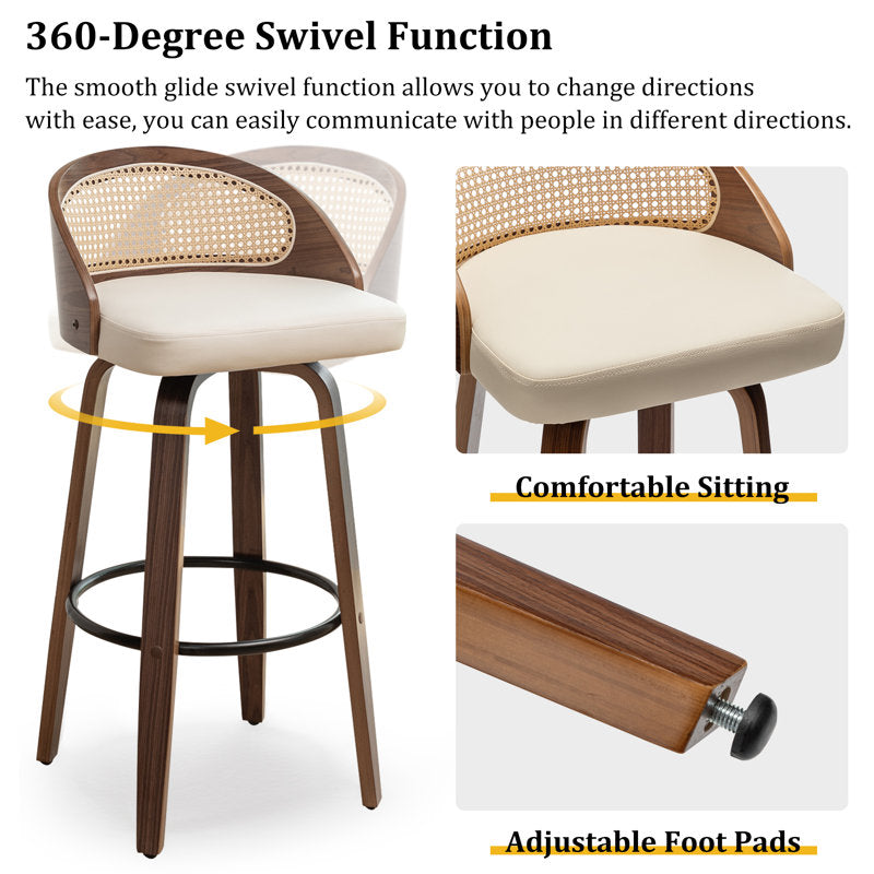 Comfortable cane and teak wood kitchen bar chair