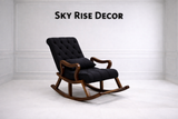 Vintage Wooden Upholstered Teak Wood Rocking Chair with Footstool for Living Room & Bedroom