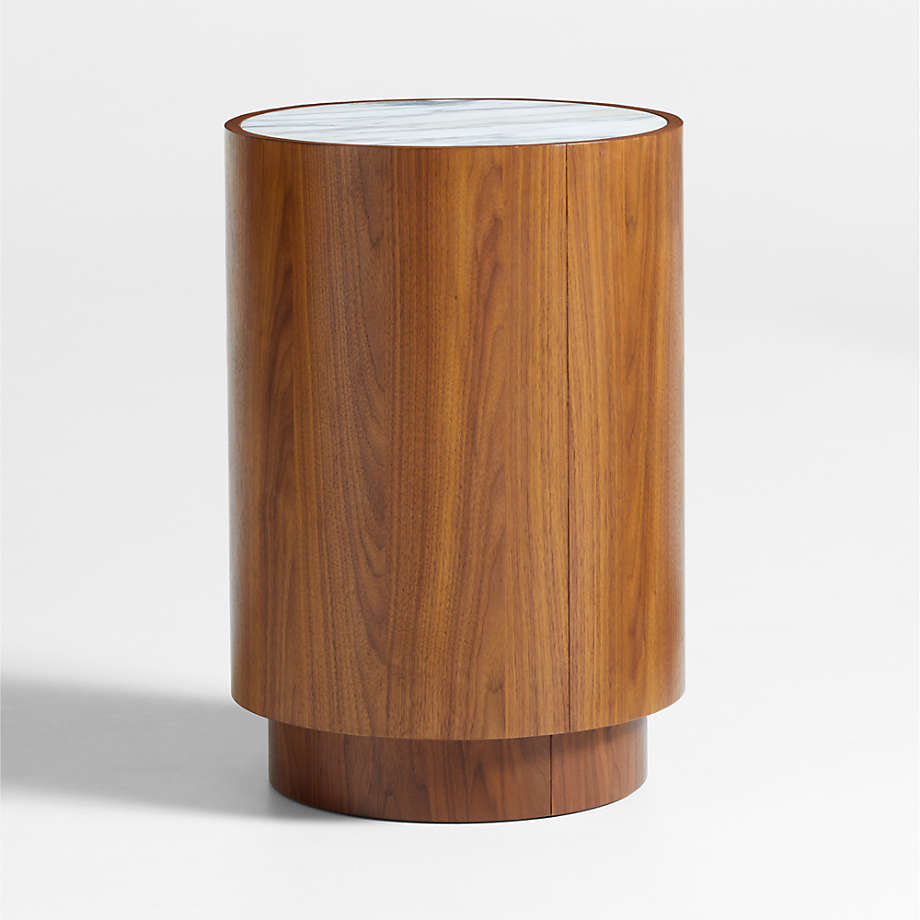 Round teak wood bedside cabinet storage