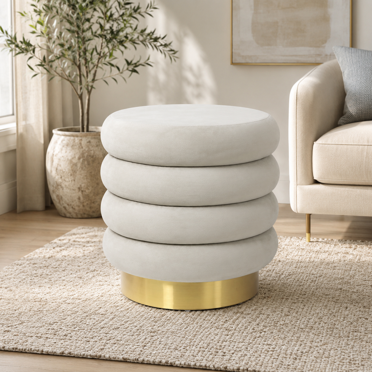 Modern round teak wood coffee table with gold base