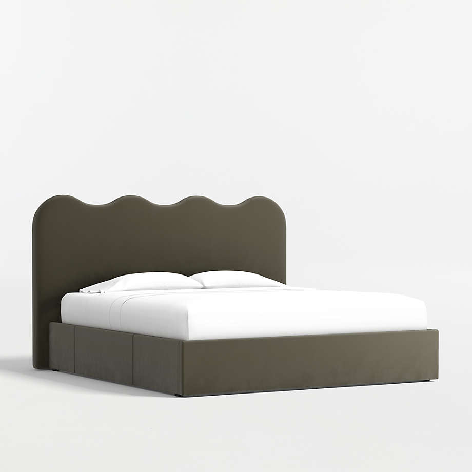 Elegant wave shape headboard wooden bed