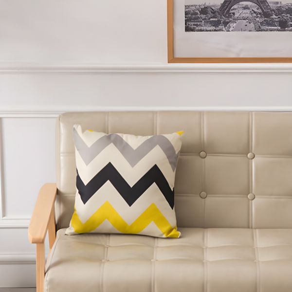 Contemporary wooden sofa with cushions