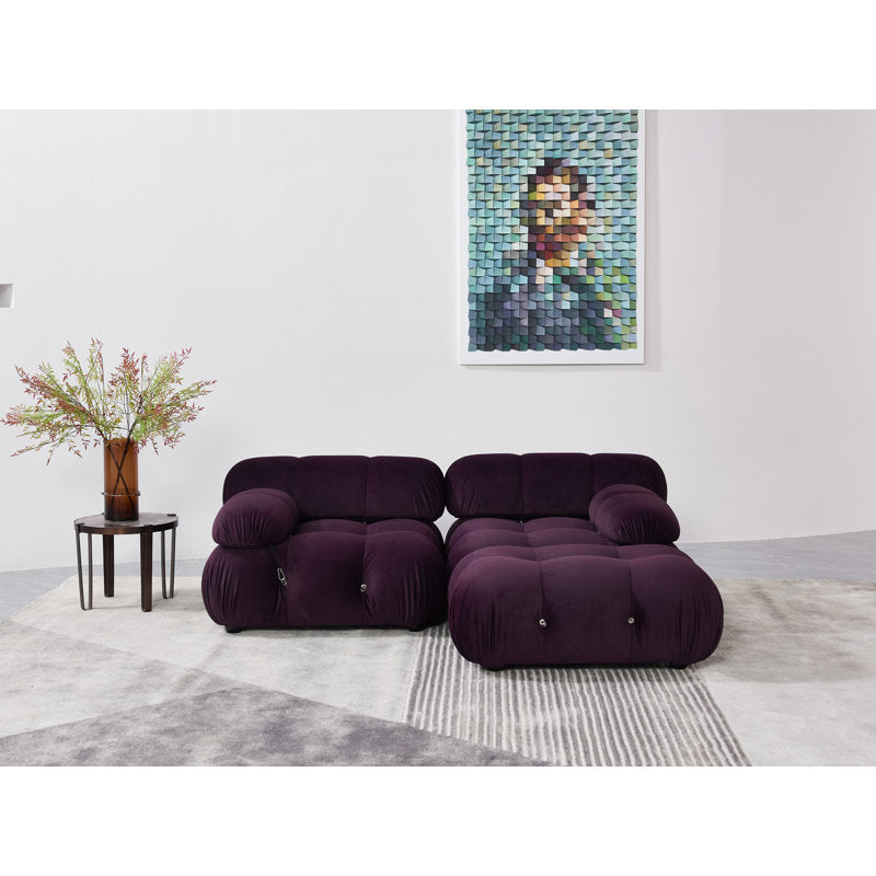 Premium solid teak wood sectional sofa with velvet upholstery