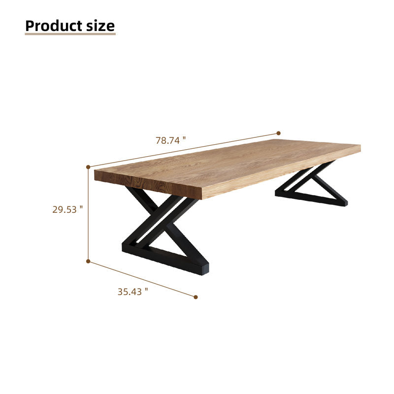 Rectangular solid wood dining table with black frame