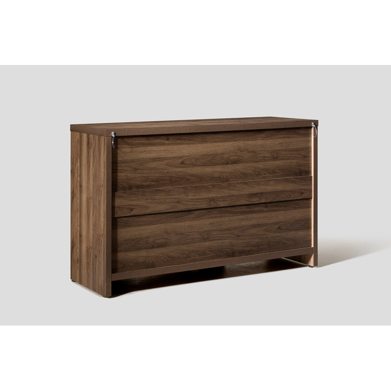 Walnut cabinet with lamp and decor styling