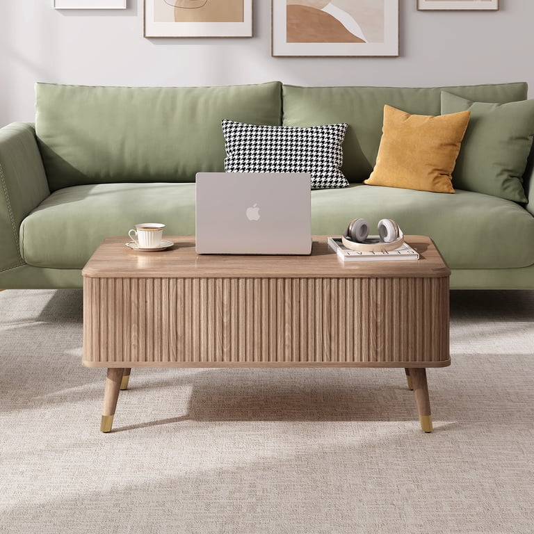Modern storage coffee table with fluted wood design