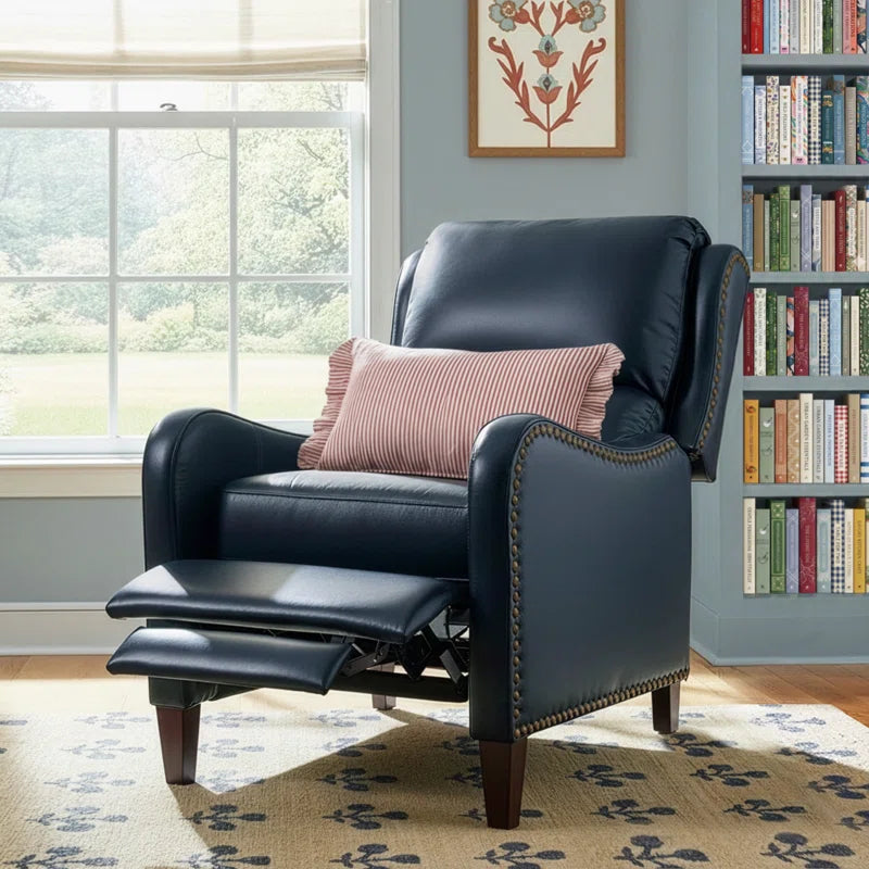 ergonomic leather recliner with curved arms