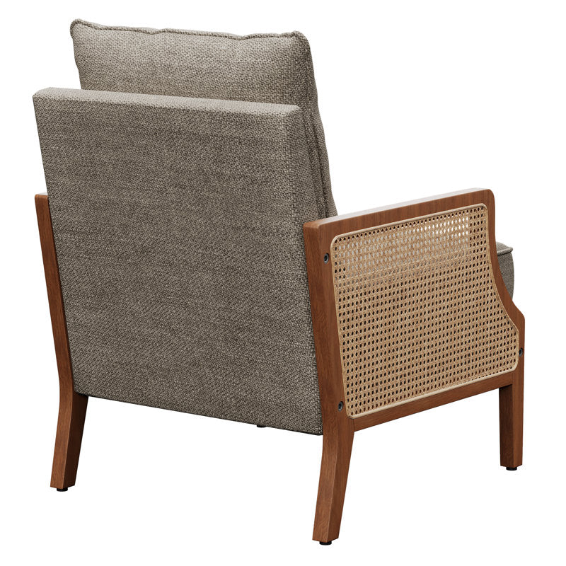 Modern teak wood lounge chair with natural cane sides