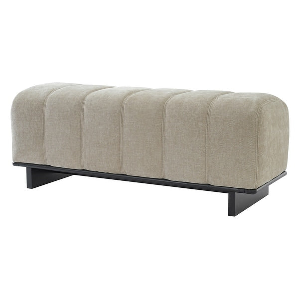 Upholstered bedroom bench with soft fabric and durable teak wood construction