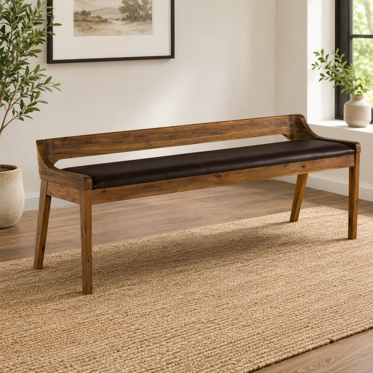 teak wood bench with cushion seat