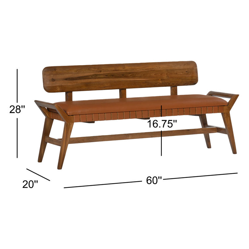 Designer wooden bench with backrest
