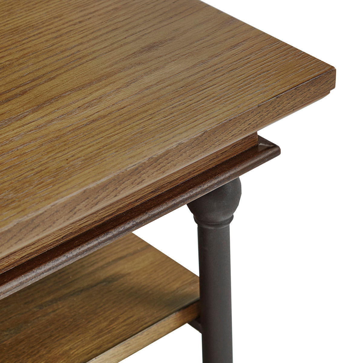 Handcrafted teak wood coffee table with metal frame
