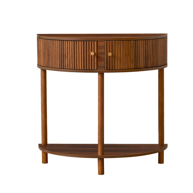 Elegant half circle teak wood storage cabinet table