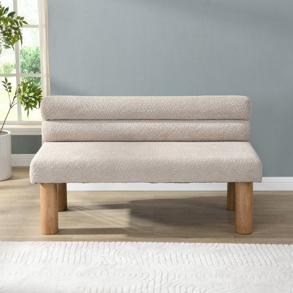 Luxury dining bench made from solid teak wood and soft fabric upholstery
