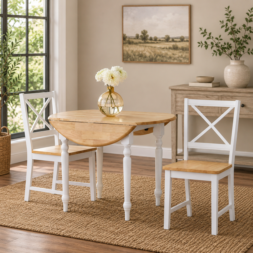 Modern teak wood drop leaf dining table set with chairs