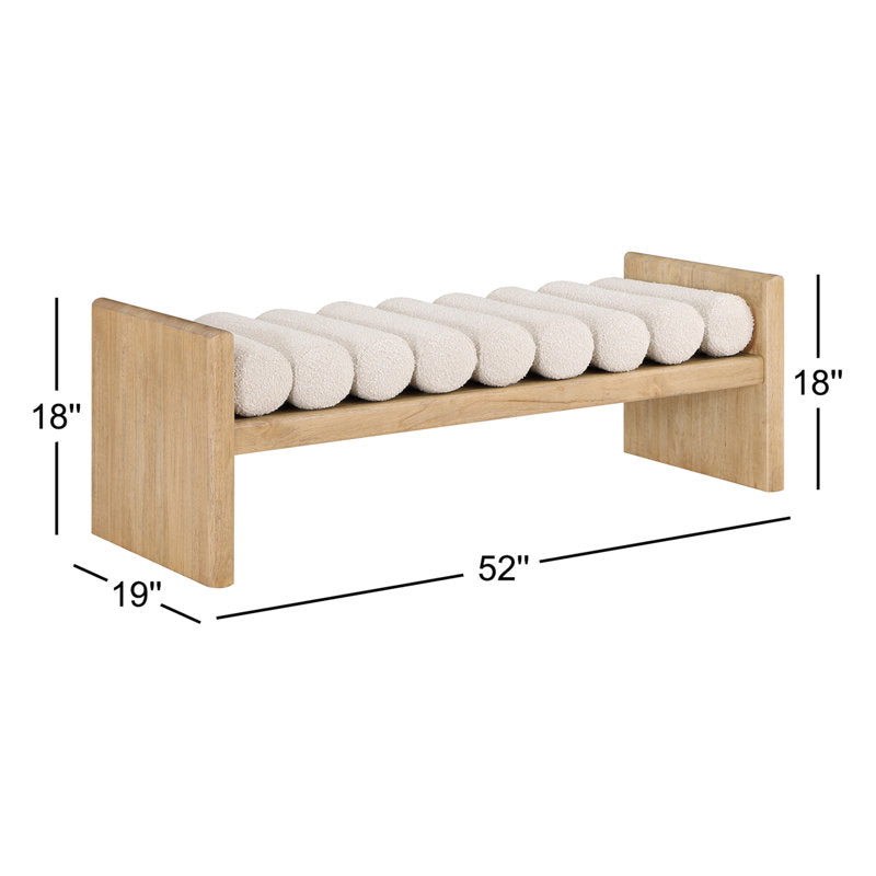 designer wooden bench with fabric cushion