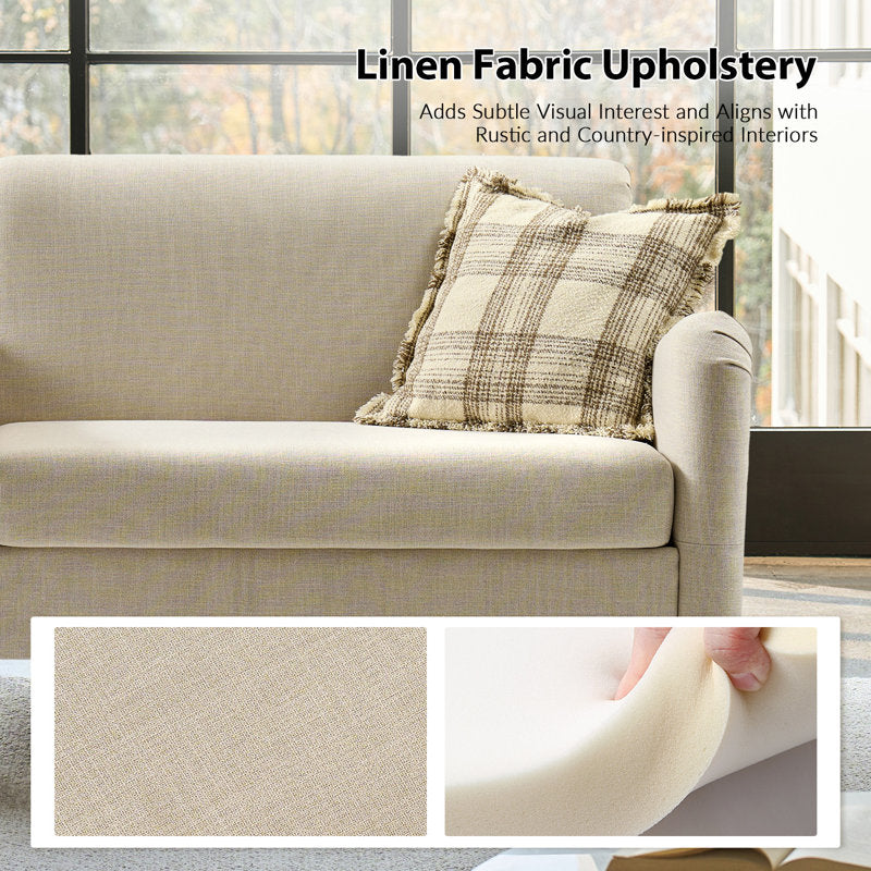Elegant 2 seater teak wood sofa with cream upholstery