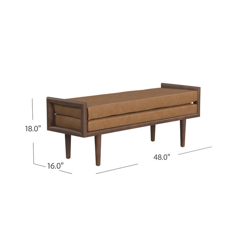 Handcrafted teak wood accent bench with cushion seat