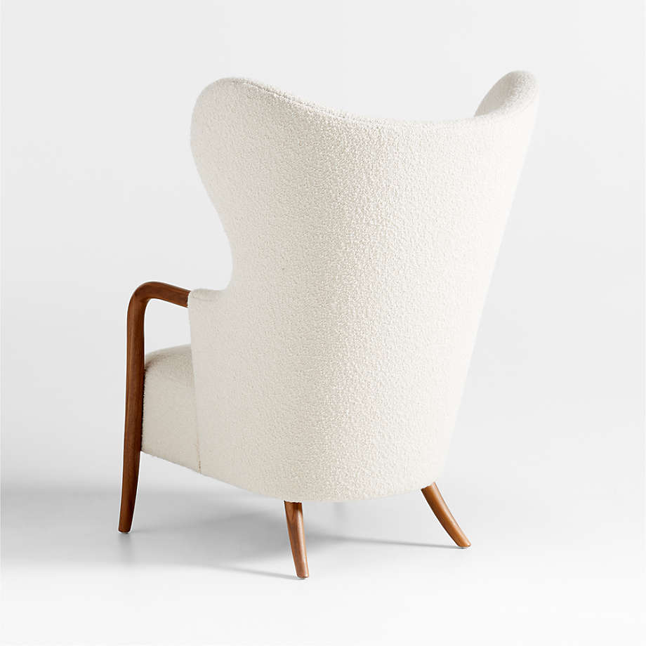 Modern designer wingback chair in white fabric