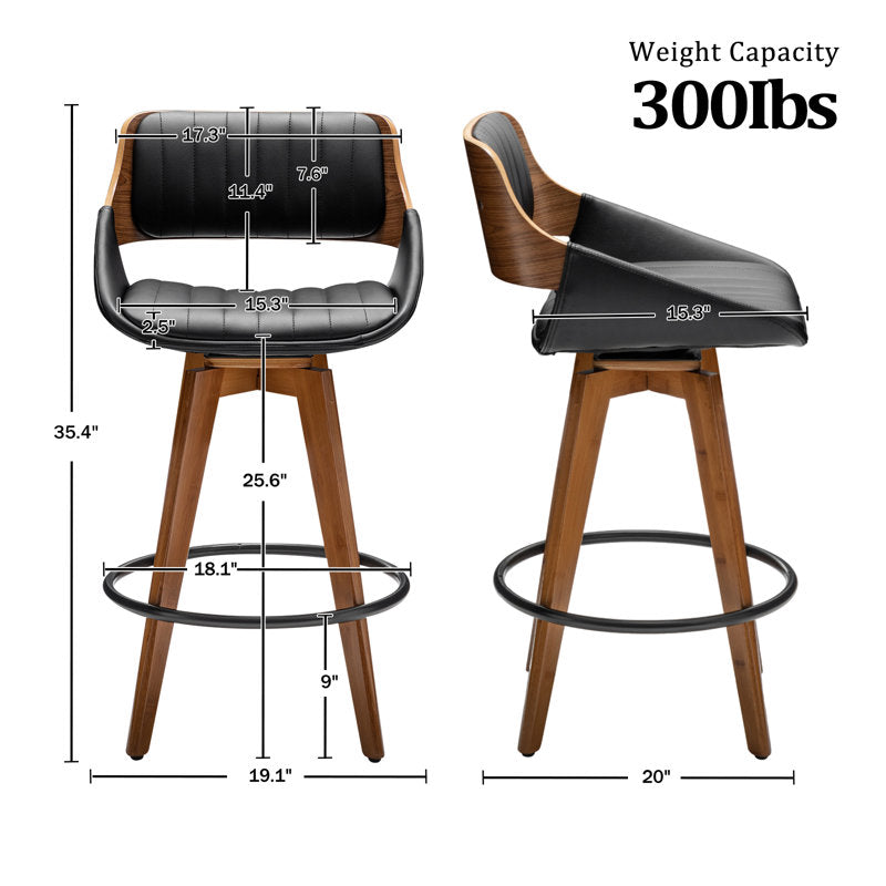 Luxury wooden counter stool with curved backrest