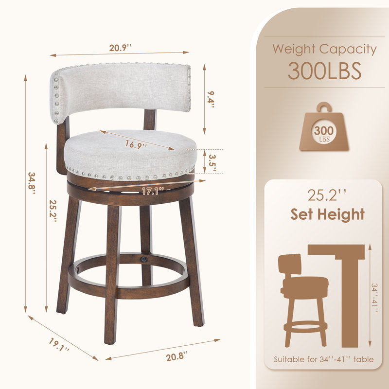 Elegant cream upholstered bar stools crafted from solid teak wood for kitchen counter