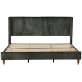 premium teak wood bed with soft fabric upholstery
