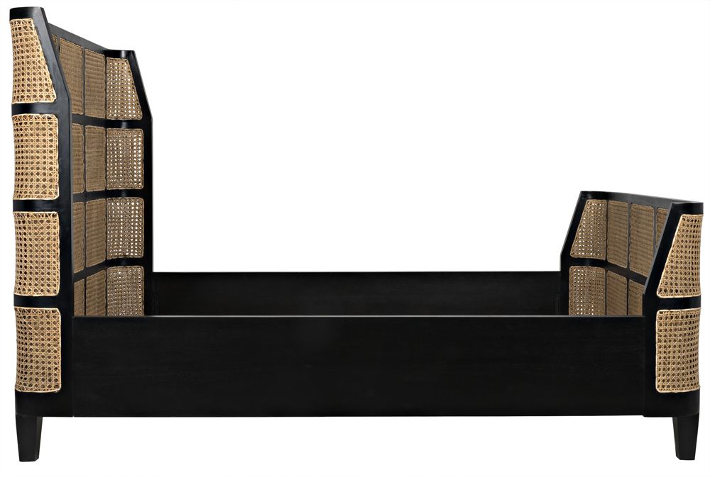 Teak wood bed with natural rattan cane design