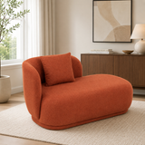 Modern teak wood chaise lounge sofa in terracotta orange