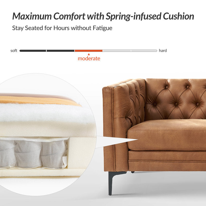 Spacious leather sectional sofa with tufted backrest