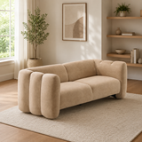 Modern beige curved teak wood sofa for luxury living room