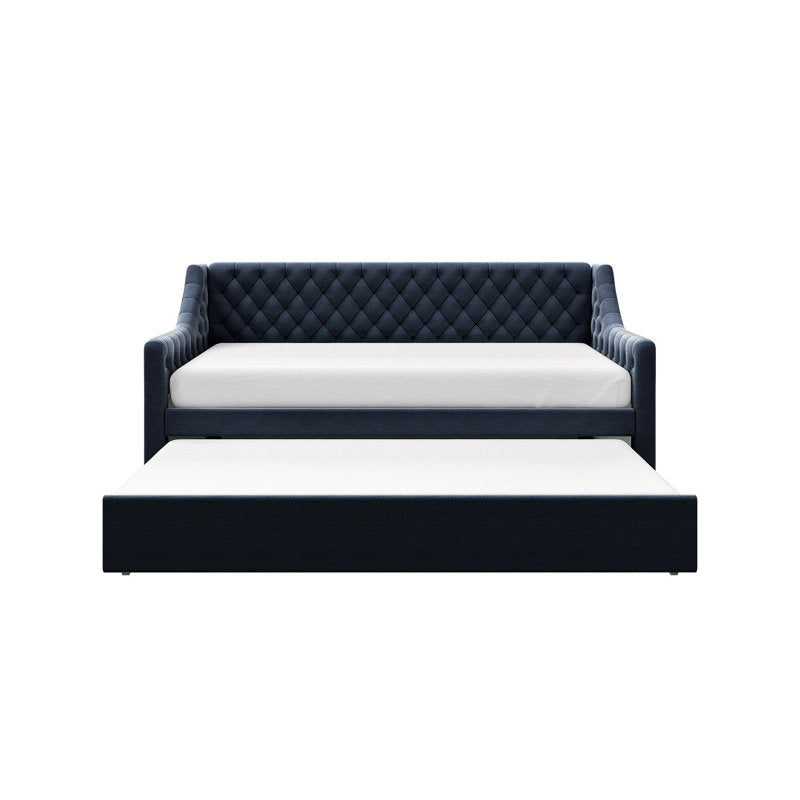 Modern teak wood single daybed with tufted backrest