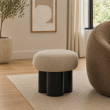 Modern teak wood upholstered accent stool by Sky Rise Decor