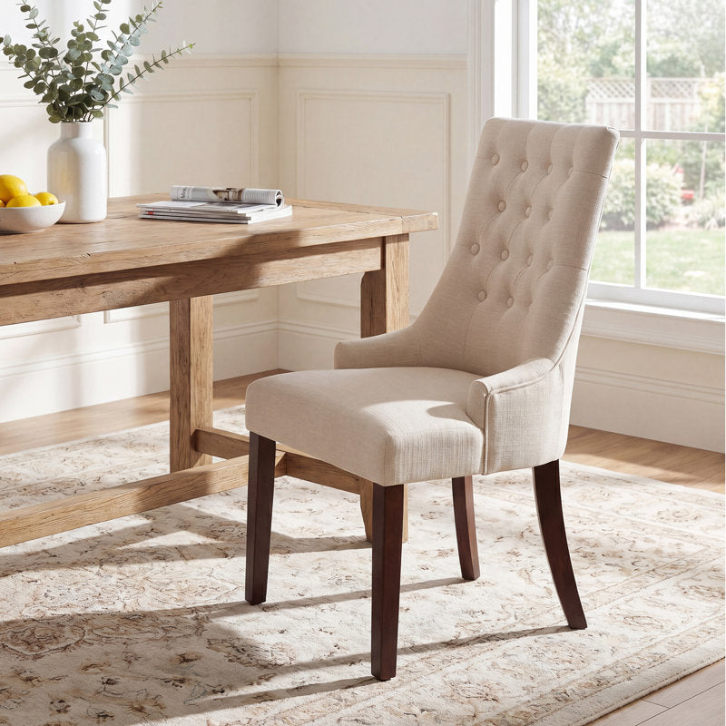 Luxury cream fabric dining chair crafted from solid teak wood