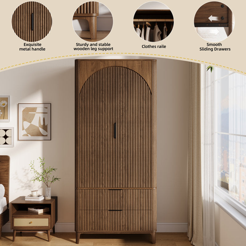 Luxury teak wood armoire wardrobe with arched top