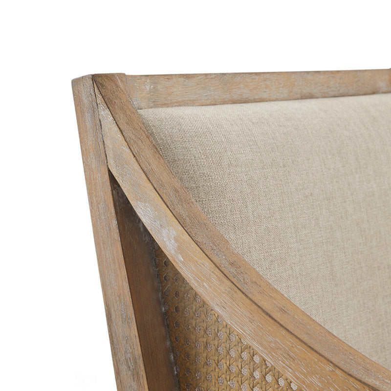 Modern teak wood lounge chair with cane panels