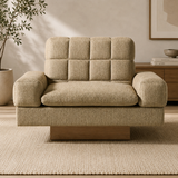 Modern teak wood lounge chair with beige upholstery