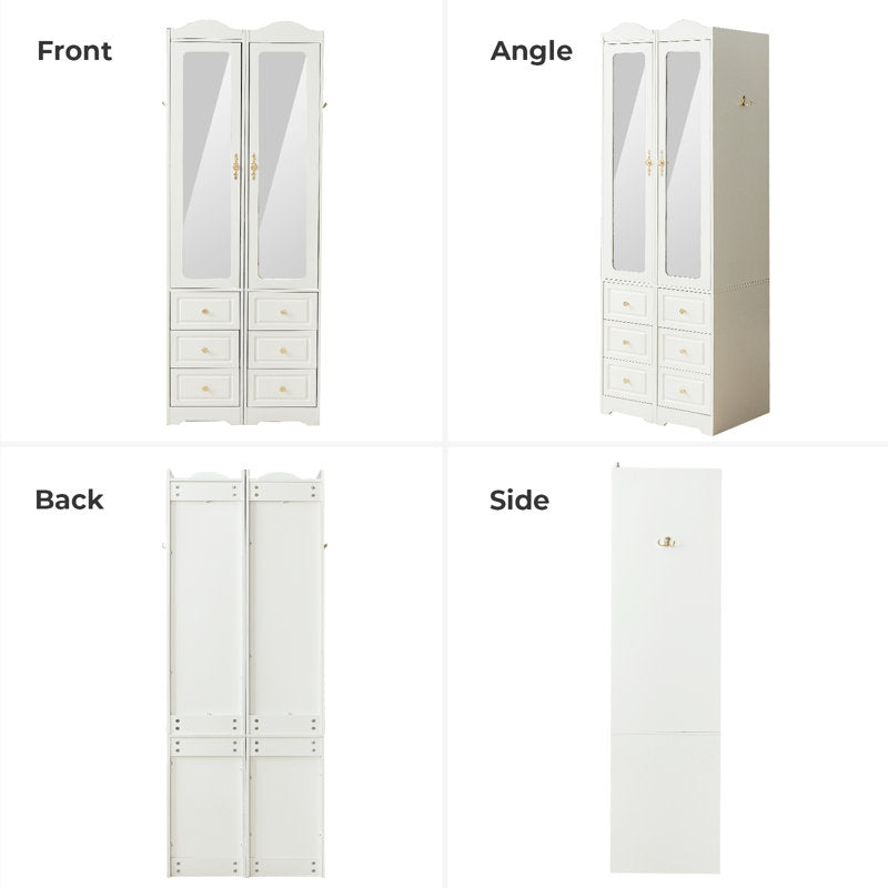 Modern teak wood storage wardrobe with drawers and mirror