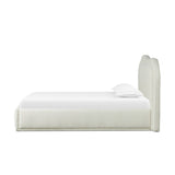 Modern upholstered platform bed with curved headboard