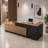 Modern teak wood L shape reception desk for office lobby