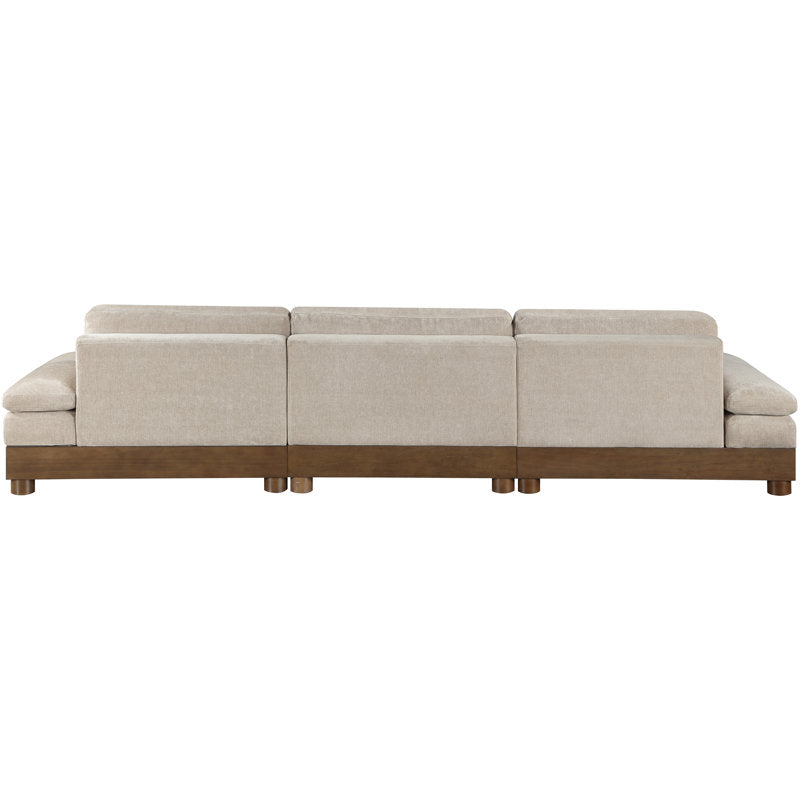 Premium teak wood sofa with beige upholstery