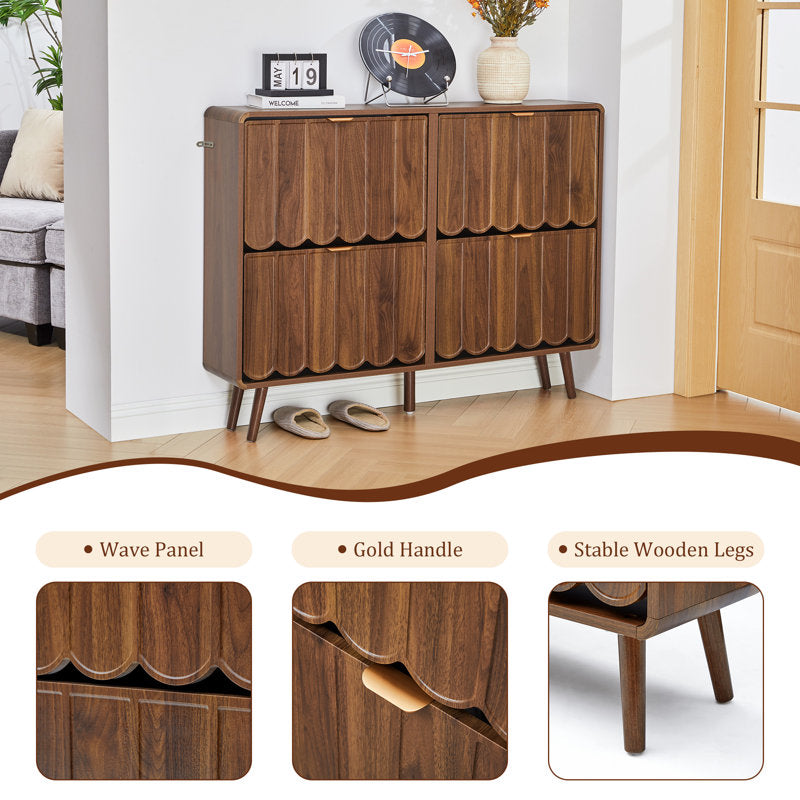 Walnut finish teak shoe organizer with hidden storage