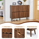 Walnut finish teak shoe organizer with hidden storage
