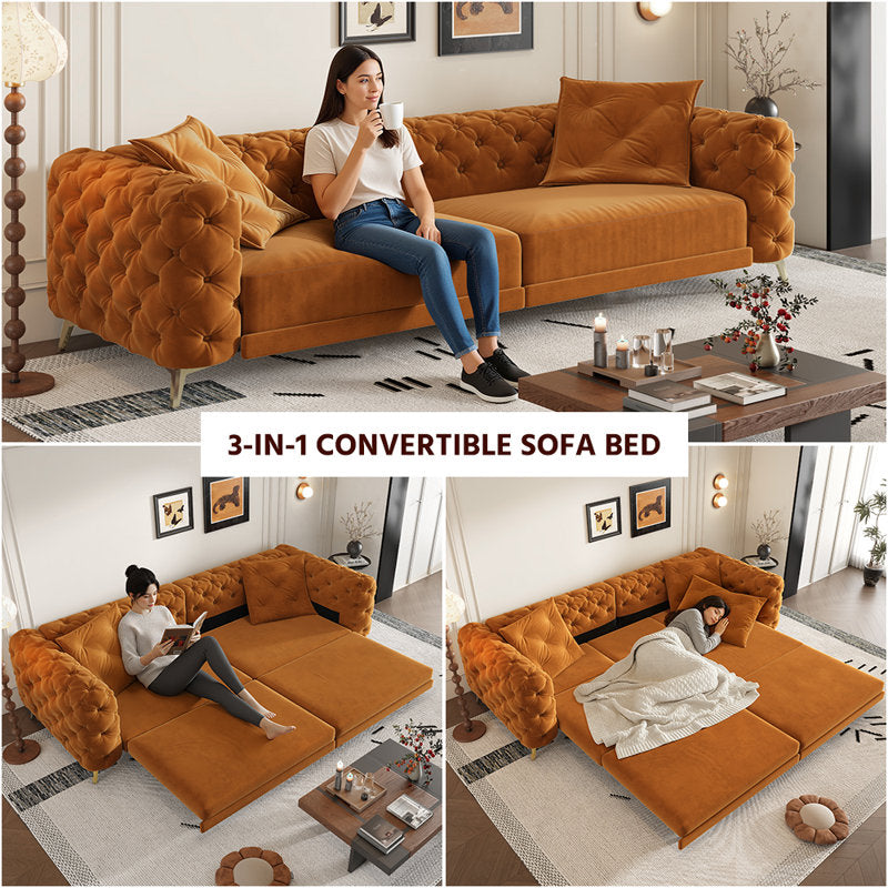 Deep button tufted orange velvet sofa furniture