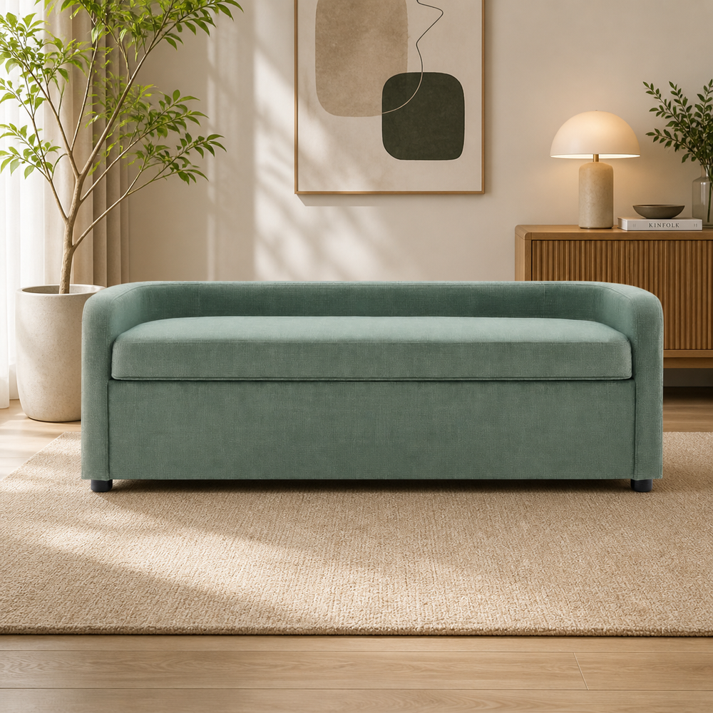 modern teak wood upholstered storage bench