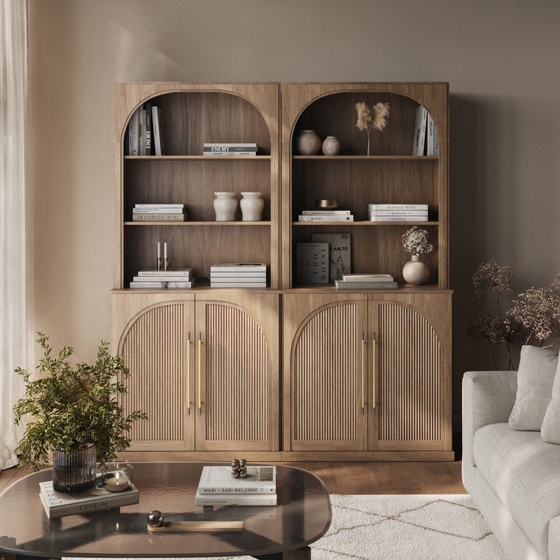 Teak wood fluted storage cabinet modern design