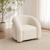 Modern cream swivel accent chair in teak wood for luxury living room