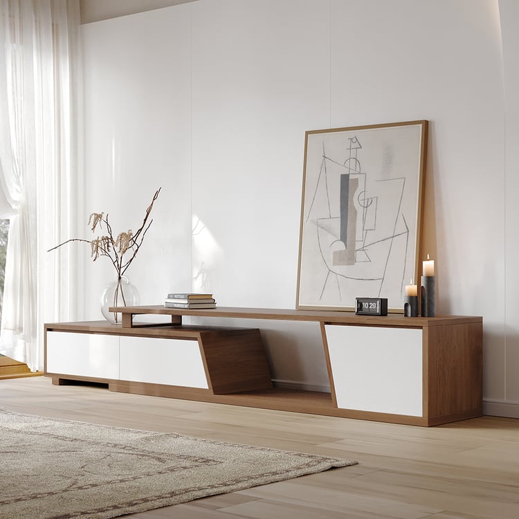 Contemporary teak wood TV stand with storage