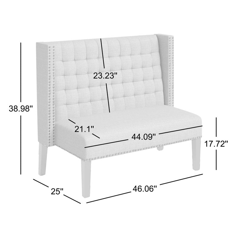 Modern beige fabric loveseat made from solid teak wood