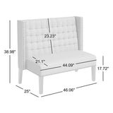 Modern beige fabric loveseat made from solid teak wood