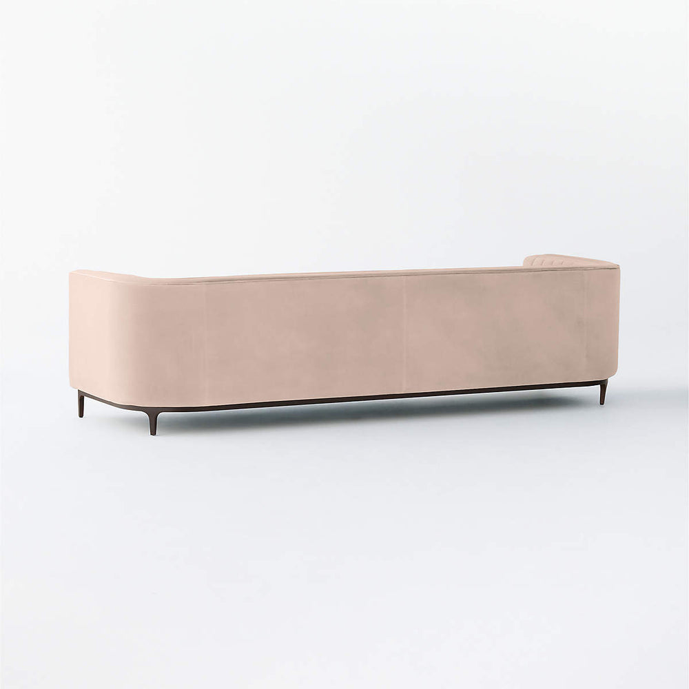 Modern velvet sofa with solid teak wood frame